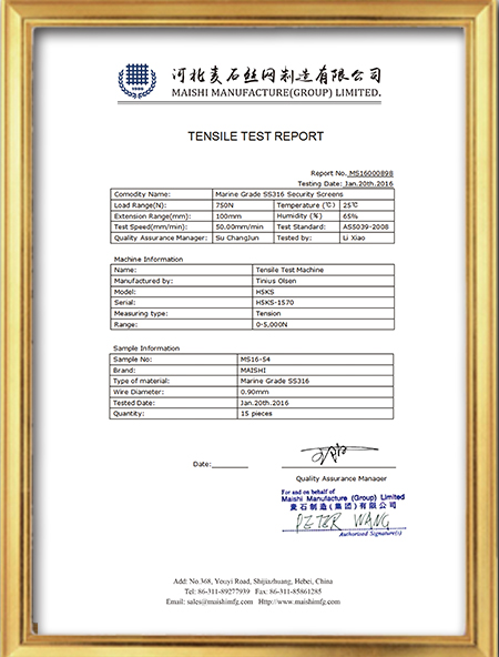 TENSILE TEST REPORT